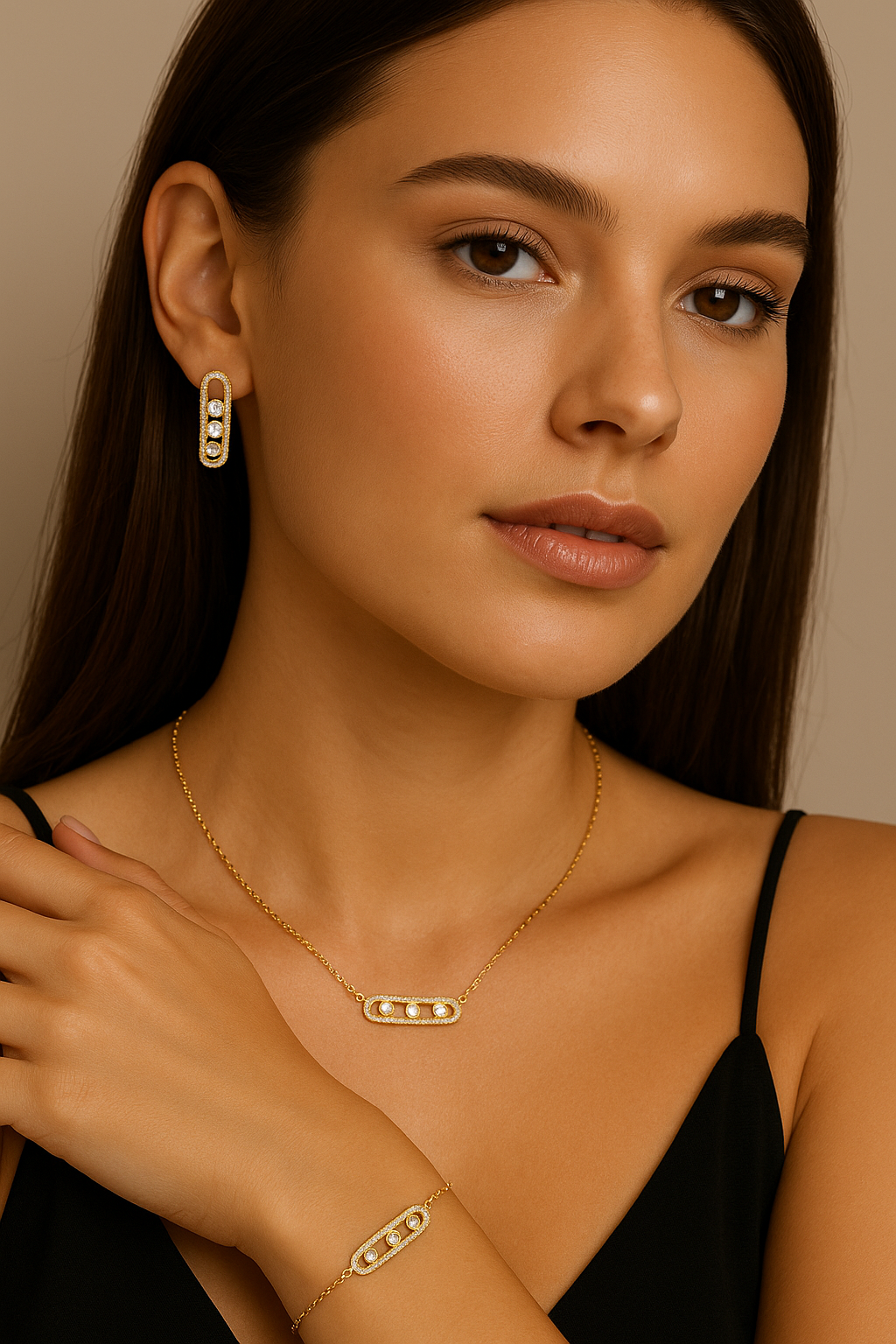 Charmy Set (Earrings, Necklace, Bracelet, με σταθερά Ζιργκόν)